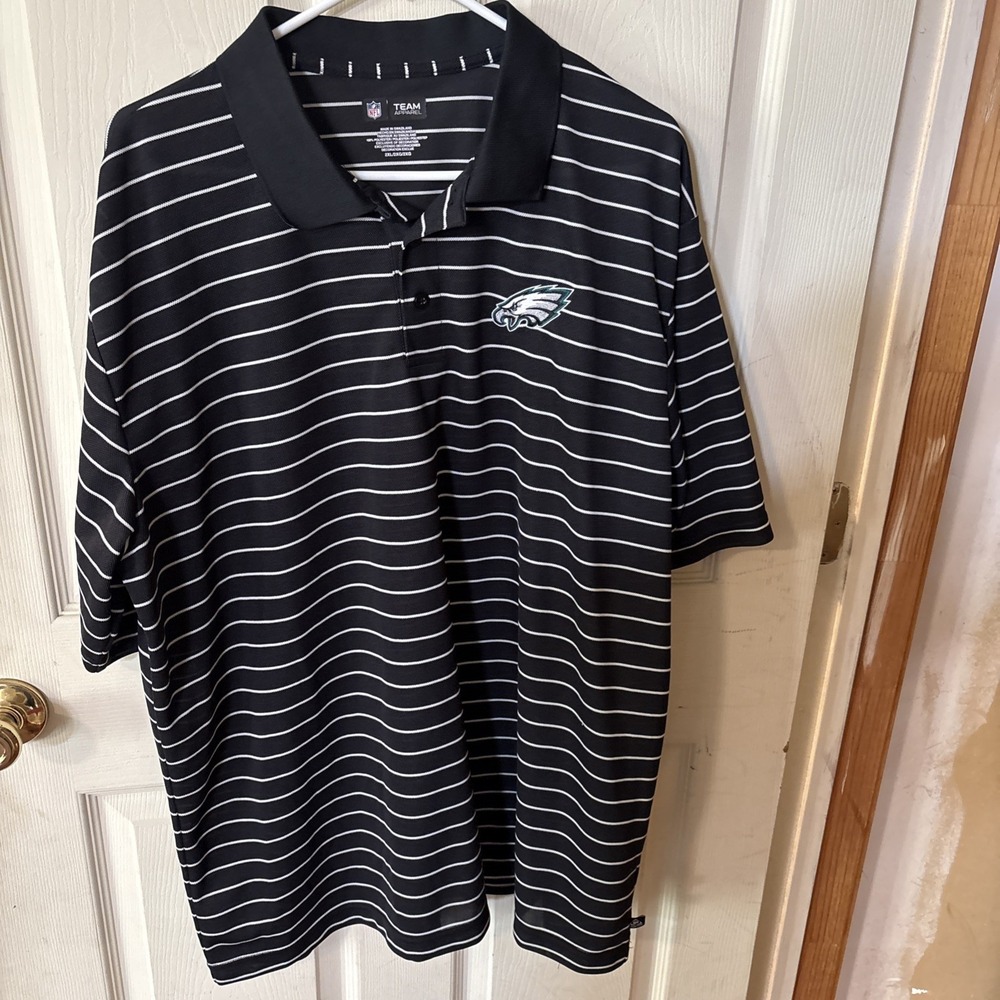 Philadelphia Eagles Polo Shirt Mens 2XL Black Striped NFL Team Apparel Football
